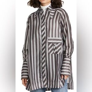 Ganni Brown & Blue Oversized Crepe Shirt